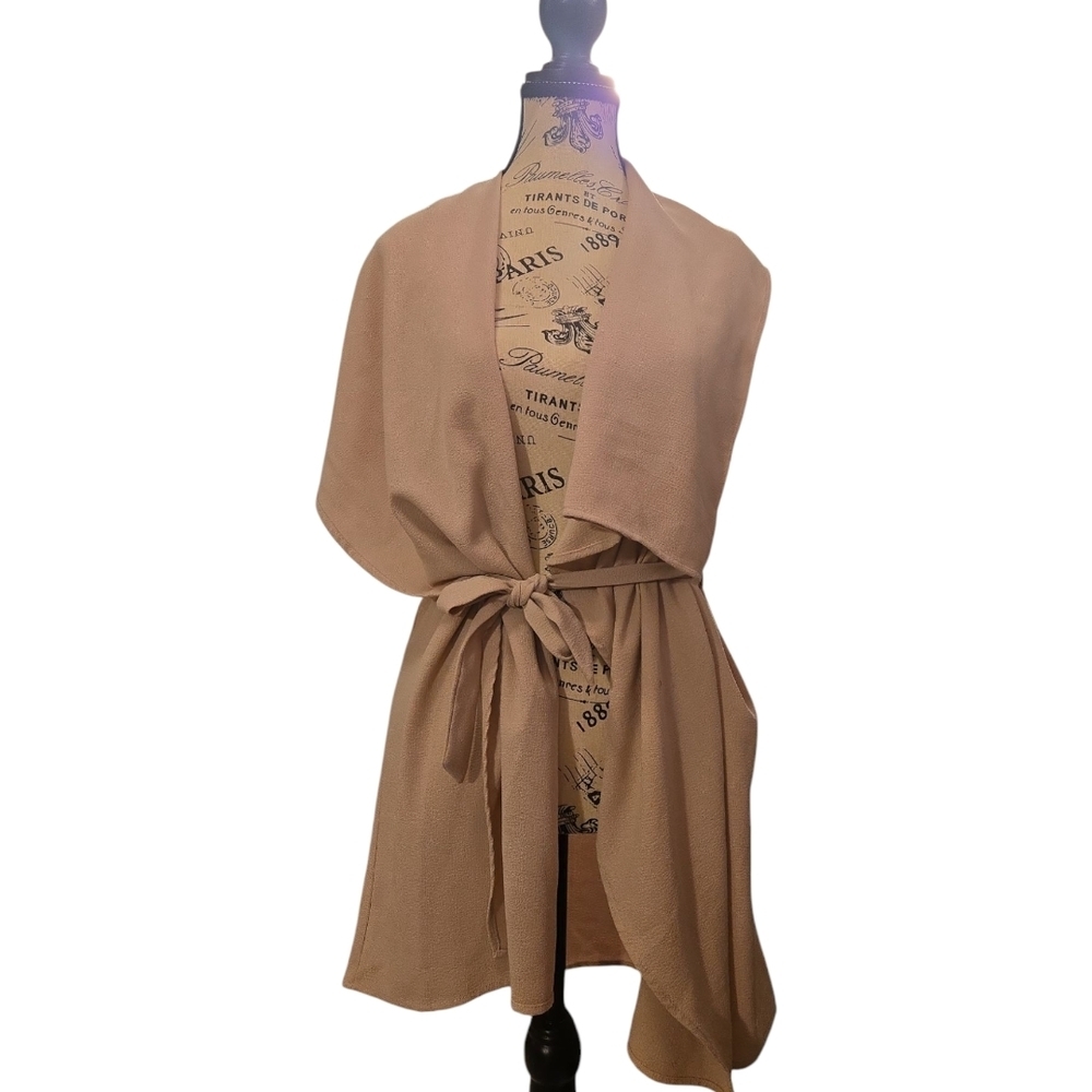 Strreetwear Society Tan Open Front Cardigan with Belt - Picture 2 of 4
